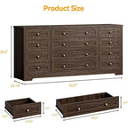 Commode Acekool à 12 tiroirs, grande commode moderne pour chambre à coucher, meuble TV pour téléviseur de 65 pouces, meuble de rangement en bois pour salon, couloir