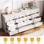 Commode Acekool à 12 tiroirs, grande commode moderne pour chambre à coucher, meuble TV pour téléviseur de 65 pouces, meuble de rangement en bois pour salon, couloir