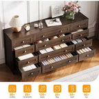 Commode Acekool à 12 tiroirs, grande commode moderne pour chambre à coucher, meuble TV pour téléviseur de 65 pouces, meuble de rangement en bois pour salon, couloir