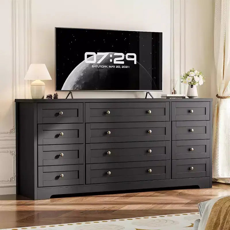 Commode Acekool à 12 tiroirs, grande commode moderne pour chambre à coucher, meuble TV pour téléviseur de 65 pouces, meuble de rangement en bois pour salon, couloir