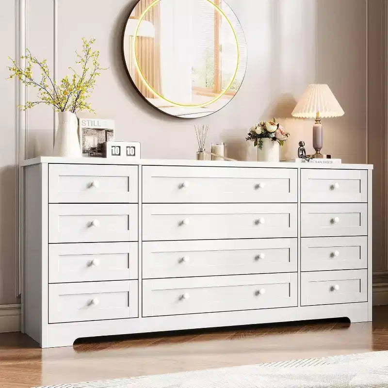 Commode Acekool à 12 tiroirs, grande commode moderne pour chambre à coucher, meuble TV pour téléviseur de 65 pouces, meuble de rangement en bois pour salon, couloir