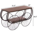 Vintiquewise Table Console Style Chariot Industriel Plateau en Bois Rustique Grandes Roues à Rayons en Métal et Étagère de Rangement Inférieure Table d'Appoint Vintage