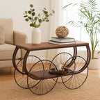 Vintiquewise Table Console Style Chariot Industriel Plateau en Bois Rustique Grandes Roues à Rayons en Métal et Étagère de Rangement Inférieure Table d'Appoint Vintage