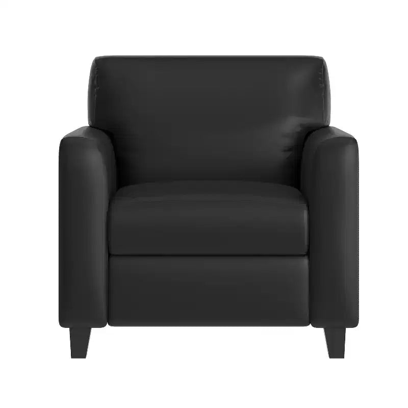 Fauteuil de réception Flash Furniture Agent en similicuir noir avec borne de recharge latérale droite, comprenant 2 prises, 2 ports USB, 1 port USB-C, pieds en bois massif