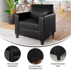 Fauteuil de réception Flash Furniture Agent en similicuir noir avec borne de recharge latérale droite, comprenant 2 prises, 2 ports USB, 1 port USB-C, pieds en bois massif