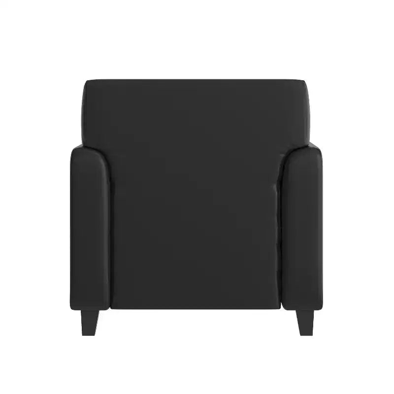 Fauteuil de réception Flash Furniture Agent en similicuir noir avec borne de recharge latérale droite, comprenant 2 prises, 2 ports USB, 1 port USB-C, pieds en bois massif