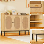 Meuble à chaussures avec 3 portes en rotin, organisateur de rangement de chaussures autoportant avec étagères réglables, armoire à chaussures à 7 niveaux pour entrée, couloir, placard