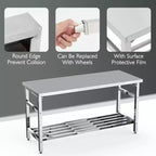 Table en acier inoxydable, table pliante robuste de 30 x 48 pouces pour cuisine, table de préparation commerciale en acier inoxydable avec étagère inférieure réglable