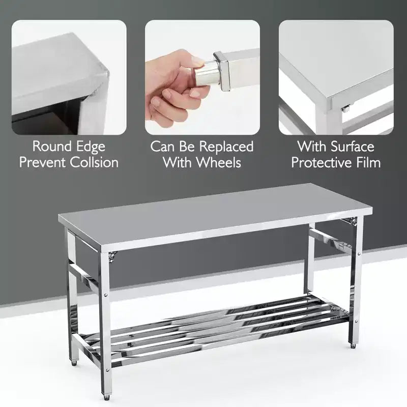 Table en acier inoxydable, table pliante robuste de 30 x 48 pouces pour cuisine, table de préparation commerciale en acier inoxydable avec étagère inférieure réglable