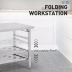Table en acier inoxydable, table pliante robuste de 30 x 48 pouces pour cuisine, table de préparation commerciale en acier inoxydable avec étagère inférieure réglable