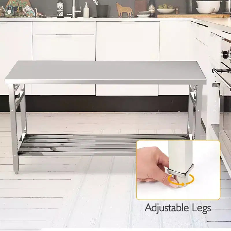 Table en acier inoxydable, table pliante robuste de 30 x 48 pouces pour cuisine, table de préparation commerciale en acier inoxydable avec étagère inférieure réglable