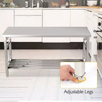 Table en acier inoxydable, table pliante robuste de 30 x 48 pouces pour cuisine, table de préparation commerciale en acier inoxydable avec étagère inférieure réglable