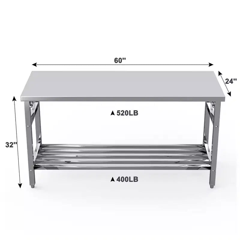 Table en acier inoxydable, table pliante robuste de 30 x 48 pouces pour cuisine, table de préparation commerciale en acier inoxydable avec étagère inférieure réglable