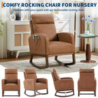 Fauteuils planeurs, Rocking chair moderne, Rocking chair planeur pour chambre de bébé, Fauteuil à bascule d'appoint capitonné à dossier haut avec poches latérales