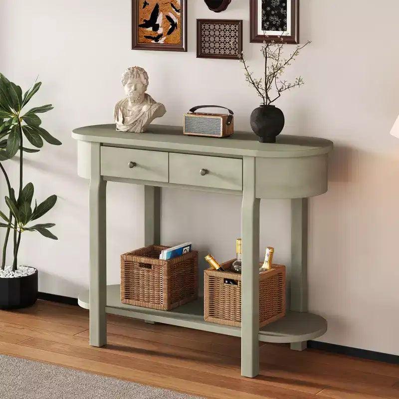 MAYEERTY Console Rétro avec Design Courbé et Finition Lisse pour Entrées Salons Couloirs Turquoise Gris