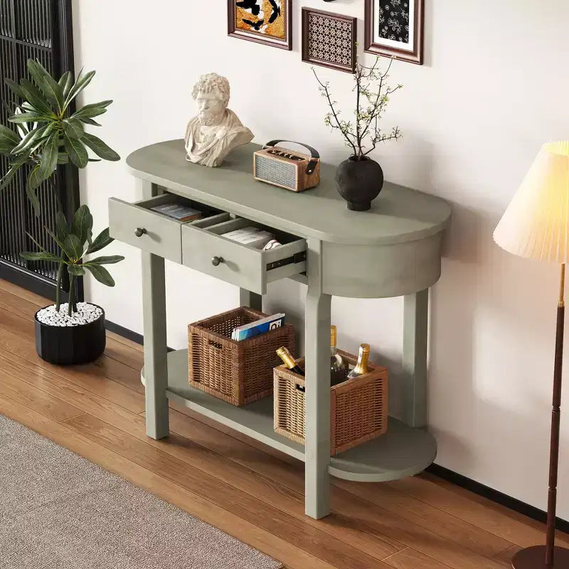 MAYEERTY Console Rétro avec Design Courbé et Finition Lisse pour Entrées Salons Couloirs Turquoise Gris