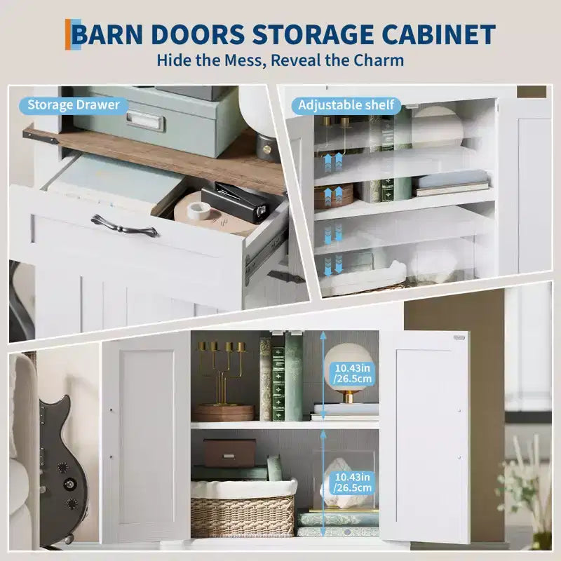 Étagère de 183 cm avec Armoire de Rangement, Bibliothèque de Ferme à 4 Niveaux avec Porte Coulissante et Étagères Réglables