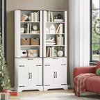 Étagère de 183 cm avec Armoire de Rangement, Bibliothèque de Ferme à 4 Niveaux avec Porte Coulissante et Étagères Réglables