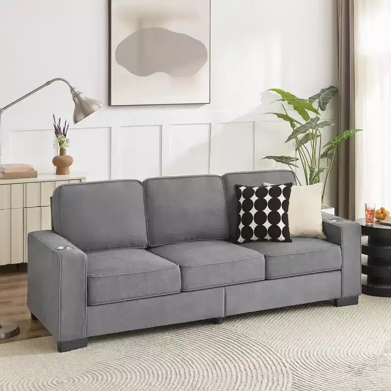 MAYEERTY Canapé moderne de 213 cm en tissu Snowfleece à 3 places pour salon, chambre, bureau, gris