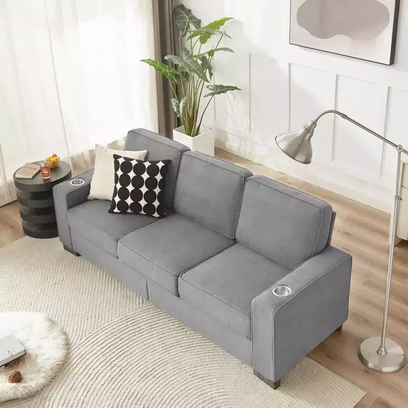 MAYEERTY Canapé moderne de 213 cm en tissu Snowfleece à 3 places pour salon, chambre, bureau, gris