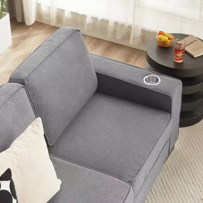 MAYEERTY Canapé moderne de 213 cm en tissu Snowfleece à 3 places pour salon, chambre, bureau, gris