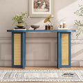 MAYEERTY Rattan Console Table Narrow with Storage for Living Room Hallway Navy