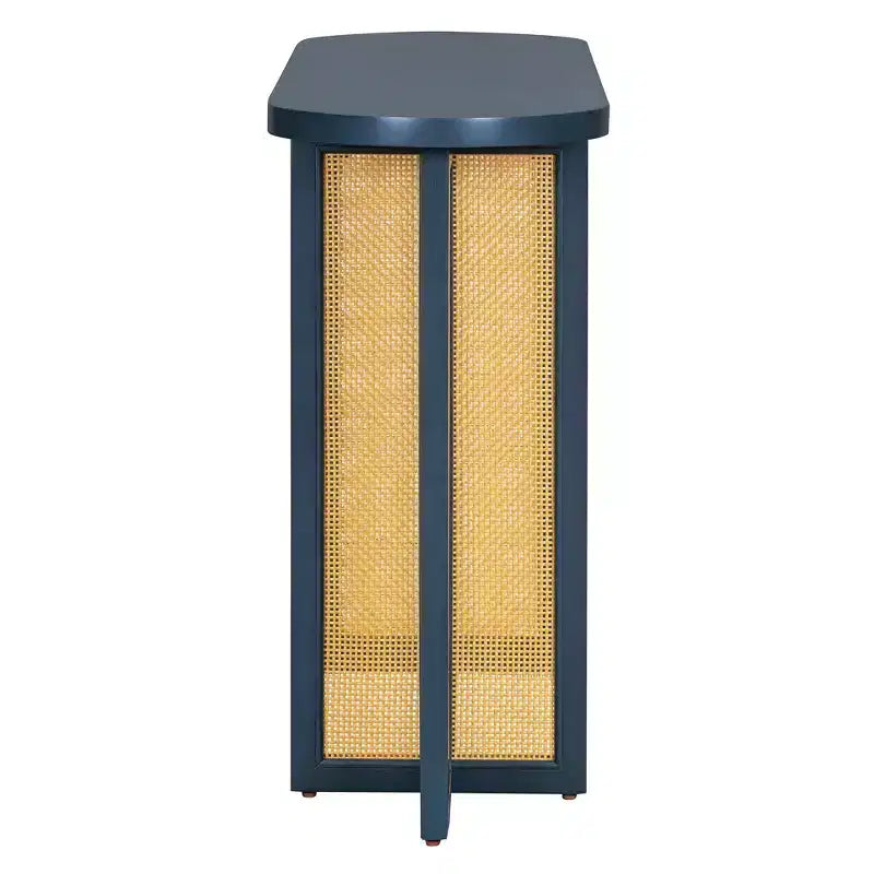 MAYEERTY Console en rotin Étroite avec Rangement pour Salon Couloir Bleu Marine