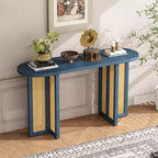 MAYEERTY Console en rotin Étroite avec Rangement pour Salon Couloir Bleu Marine