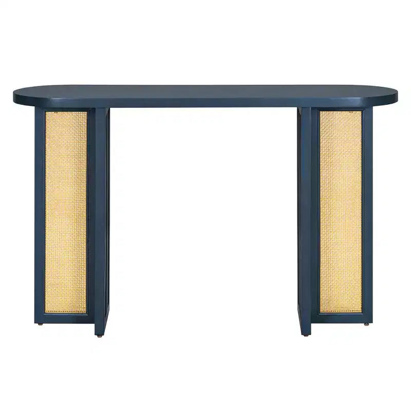 MAYEERTY Console en rotin Étroite avec Rangement pour Salon Couloir Bleu Marine
