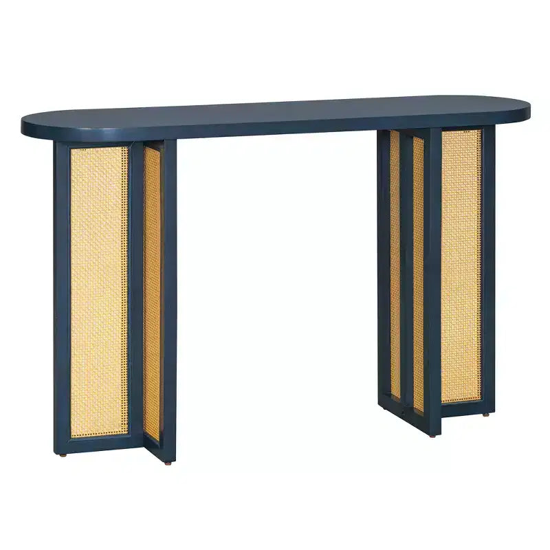 MAYEERTY Console en rotin Étroite avec Rangement pour Salon Couloir Bleu Marine