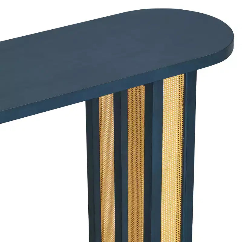 MAYEERTY Console en rotin Étroite avec Rangement pour Salon Couloir Bleu Marine