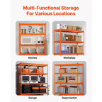 Étagères de rangement VEVOR, 1134 kg, étagères de garage robustes à 5 niveaux, étagères métalliques réglables 45,7 P x 121,9 L x 182,9 H, Orange