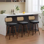 CLIHOME Tabourets de Bar Hauteur Comptoir 3 Pièces - Tabourets de Bar 26" en Rotin avec Dossier en Cannage et Assise Rembourrée