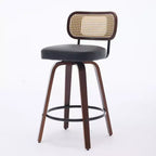 CLIHOME Tabourets de Bar Hauteur Comptoir 3 Pièces - Tabourets de Bar 26" en Rotin avec Dossier en Cannage et Assise Rembourrée