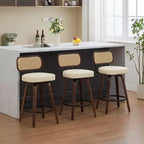 CLIHOME Tabourets de Bar Hauteur Comptoir 3 Pièces - Tabourets de Bar 26" en Rotin avec Dossier en Cannage et Assise Rembourrée