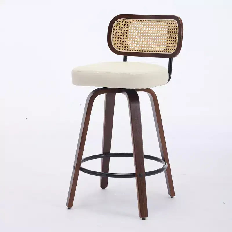 CLIHOME Tabourets de Bar Hauteur Comptoir 3 Pièces - Tabourets de Bar 26" en Rotin avec Dossier en Cannage et Assise Rembourrée
