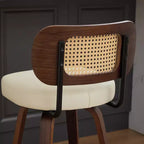 CLIHOME Tabourets de Bar Hauteur Comptoir 3 Pièces - Tabourets de Bar 26" en Rotin avec Dossier en Cannage et Assise Rembourrée