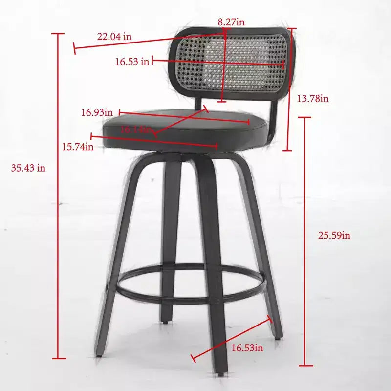 CLIHOME Tabourets de Bar Hauteur Comptoir 3 Pièces - Tabourets de Bar 26" en Rotin avec Dossier en Cannage et Assise Rembourrée