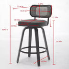 CLIHOME Tabourets de Bar Hauteur Comptoir 3 Pièces - Tabourets de Bar 26" en Rotin avec Dossier en Cannage et Assise Rembourrée