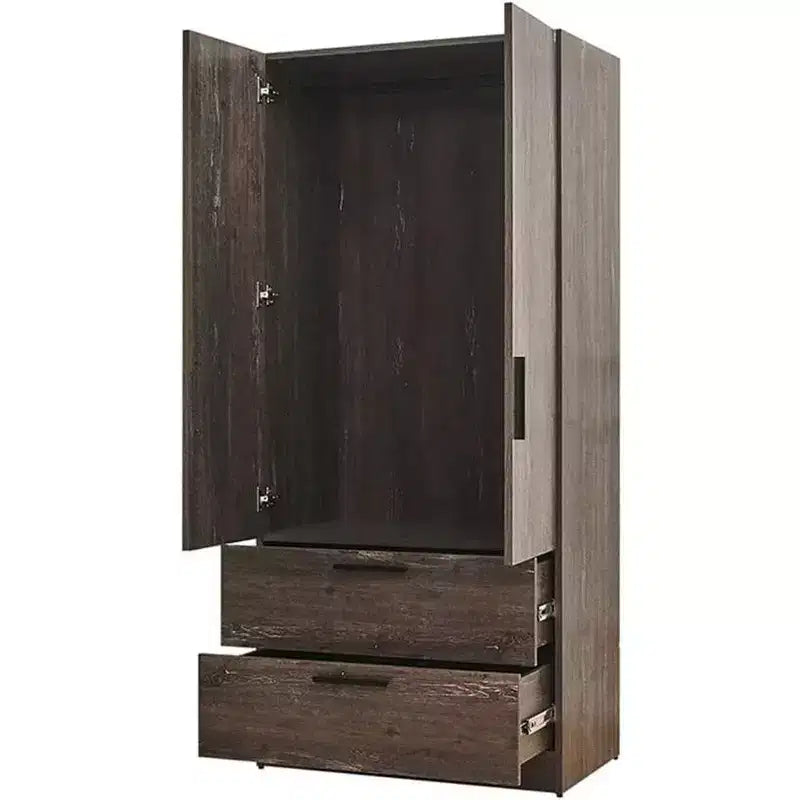Placard en bois à deux portes avec deux tiroirs et barres de suspension HomeStock Brook, marron foncé