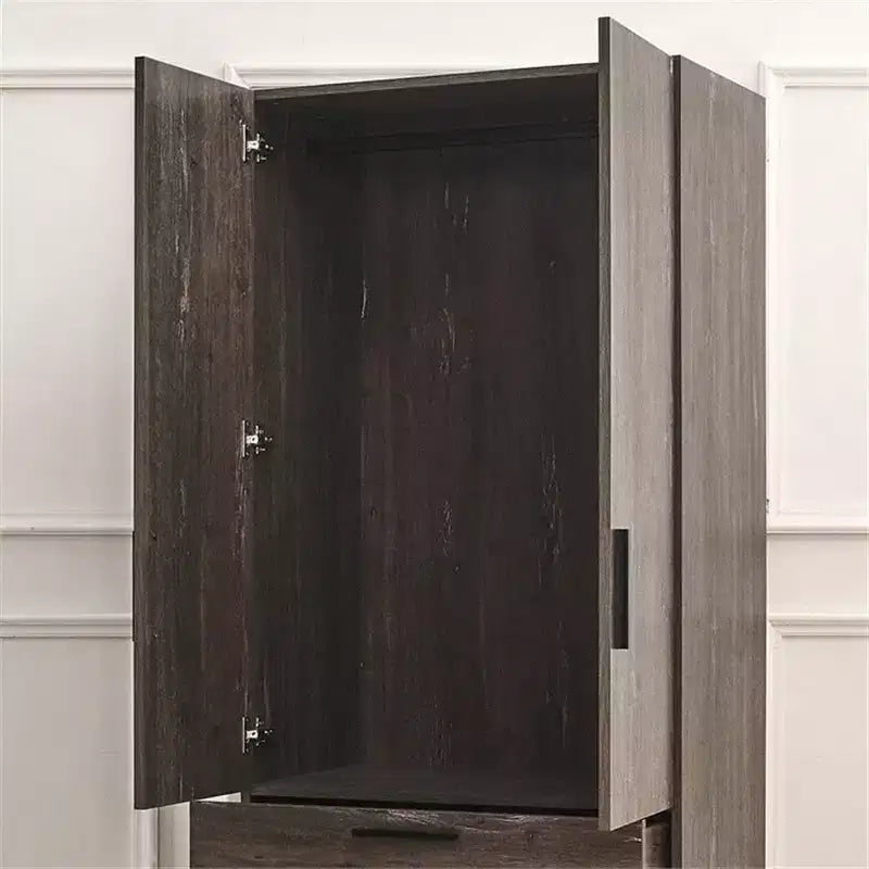 Placard en bois à deux portes avec deux tiroirs et barres de suspension HomeStock Brook, marron foncé