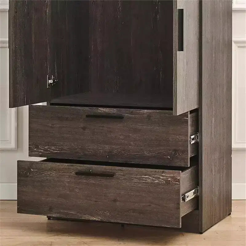 Placard en bois à deux portes avec deux tiroirs et barres de suspension HomeStock Brook, marron foncé