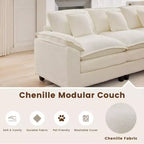 Likepay 105.9 po. Canapé d'angle 5 places en tissu chenille avec 2 poufs