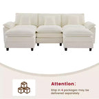 Likepay 105.9 po. Canapé d'angle 5 places en tissu chenille avec 2 poufs