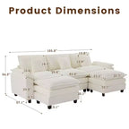 Likepay 105.9 po. Canapé d'angle 5 places en tissu chenille avec 2 poufs