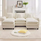 Likepay 105.9 po. Canapé d'angle 5 places en tissu chenille avec 2 poufs
