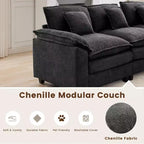 Likepay 105.9 po. Canapé d'angle 5 places en tissu chenille avec 2 poufs