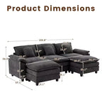Likepay 105.9 po. Canapé d'angle 5 places en tissu chenille avec 2 poufs