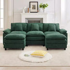Likepay 105.9 po. Canapé d'angle 5 places en tissu chenille avec 2 poufs