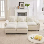 Likepay 105.9 po. Canapé d'angle 5 places en tissu chenille avec 2 poufs